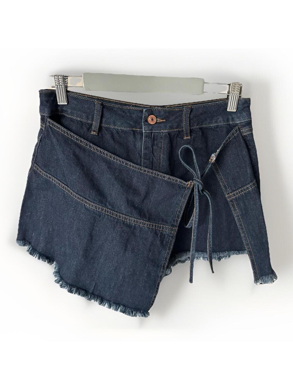 Rewash Denim Skirt Skirt Shorts Wrap  Sz 5 Or 27 Dark Blue Jean Raw Hem